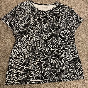 Charter Club Black and White Floral Short Sleeve Top